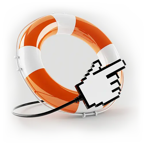 lifesaver buoy with an 8-bit pointer icon pointing up